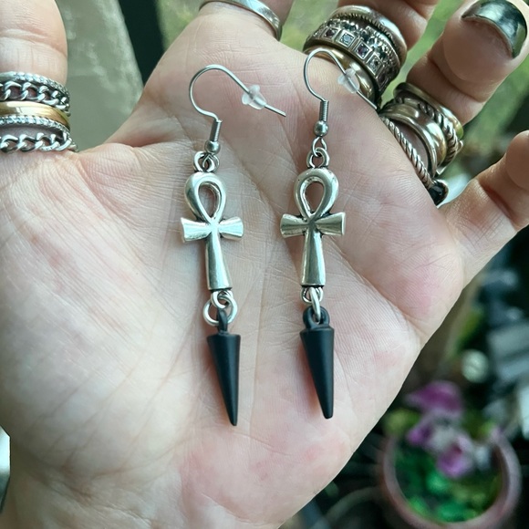 Ankh set dangky black spikes stainless steel chain adjustable boho goth silver - Picture 8 of 12